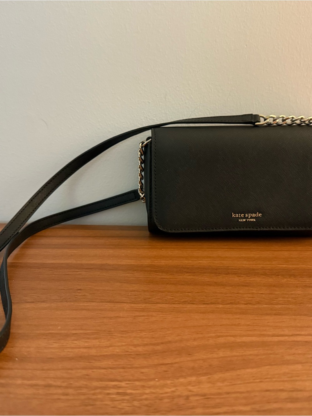 kate spade black leather crossbody with chain strap